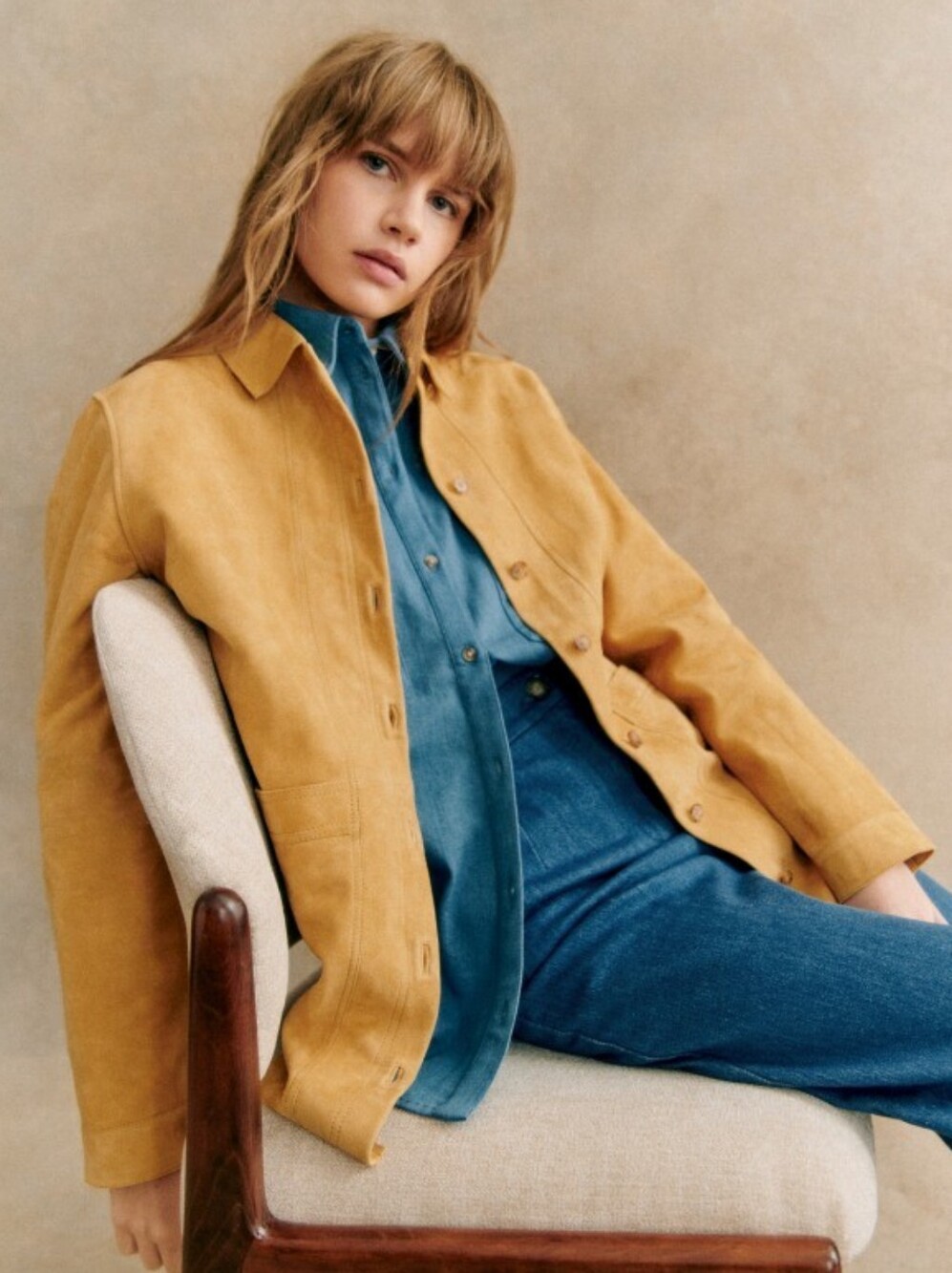 *NWT* [Sezane] Will Jacket In Mustard Suede, Size M, Leather, Yellow